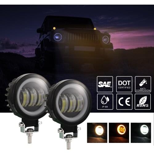 2pcs 6D Lens 4Inch 30W Round Led Work Light For Motocycle Car 4x4 Offroad Truck Boat UAZ ATV Yellow Led Angel Eyes Driving Light