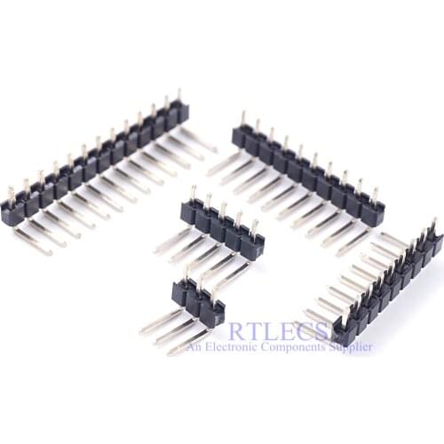 200pcs PCB Male Header 2.54 mm 2 3 4 5 6 7 8 9 10 12 14 15 16 20 24 26 30 40 Pin single row Right Angle 90 Deg Through Holes