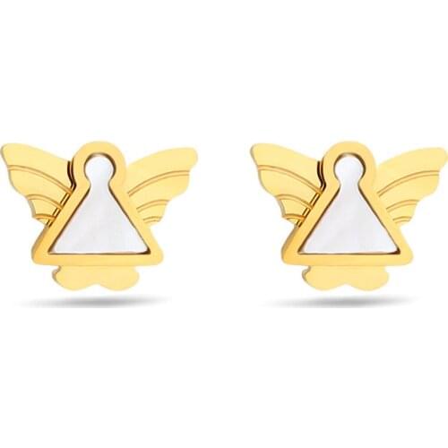 2021 Hot Sale Fashion angel earrings with shells Crystal from Swarovskis Simple Hypoallergenic titanium steel jewelry Fit Girls