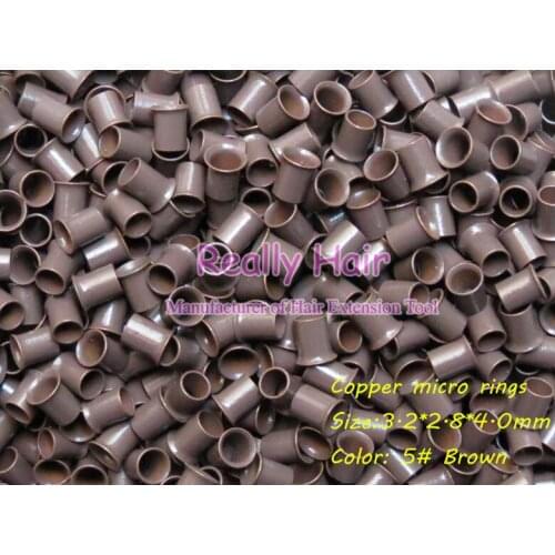 3.2*2.8*4.0mm 5#Brown 1000pcs copper flared ring easily locks/copper tube micro link/ring /bead for i tip hair extension