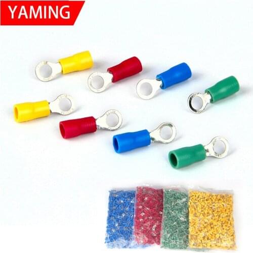 500pcs RV1.25/2/3.5/5.5 Wiring Connector Conductor Pre-insulated Cold-pressed 0.5/1/1.5/2.5 Square Wire O Type Terminal