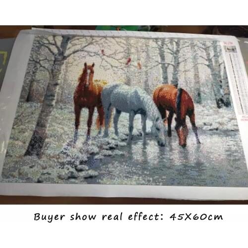 5D Diamond Painting Horse Cross Stitch Animals Mosaic Embroidery Full Set Winter Rhinestone Pictures Decoration Home