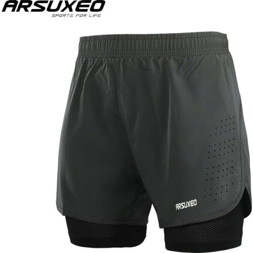 ARSUXEO 2018 Mens 2-in-1 Running Shorts Quick Drying Breathable Active Training Exercise Jogging Shorts Gym Shorts Elastic Waist
