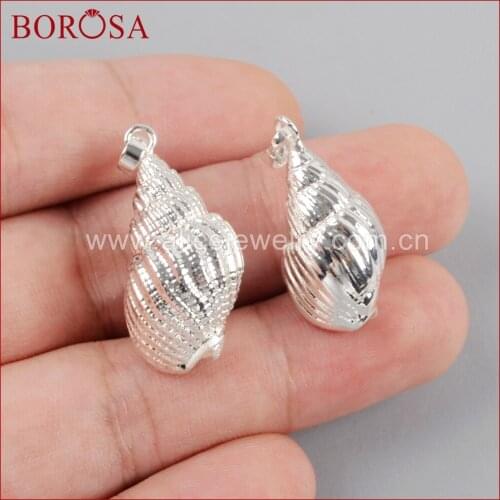 BOROSA 10PCS Silver Color Conch Shell Pendant Natural Sea Shell Pendants Beads for Necklace Making S1577