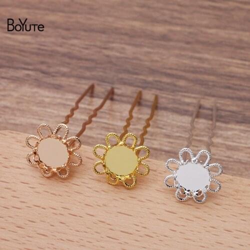 BoYuTe (10 Pieces/Lot) 10MM Blank Flower 75*10*1.2MM U-shaped Hair Fork Hairpin Diy Hair Jewelry Accessories