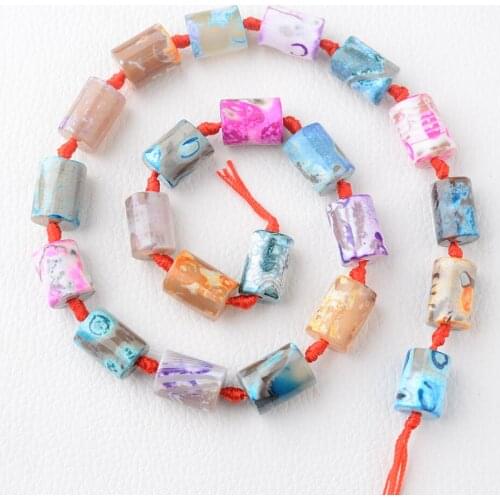 2 strands 11X14mm Natural Smooth Columnar shape Multicolor Fire Agate stone Beads 15 "free delivery