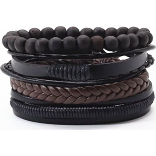 Causul Handmade Beads Rope Woven Multilayer Charm Leather Bracelets Set Men Bracelets Women Homme Fashion Jewelry Accessories