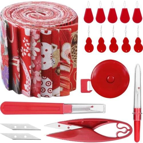 Dailylike Jelly Roll Fabric, Roll Up Cotton Fabric Quilting Strips, Patchwork Craft Cotton Quilting Fabric+ Sewing Needle tool