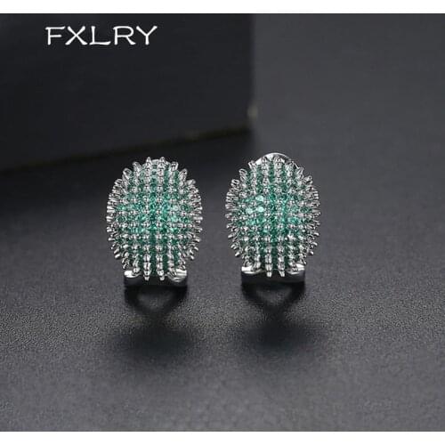 FXLRY New Arrival Luxury CZ Beautiful Three Colors Elliptical Stud Earrings for Women Wedding Party Jewelry Gift
