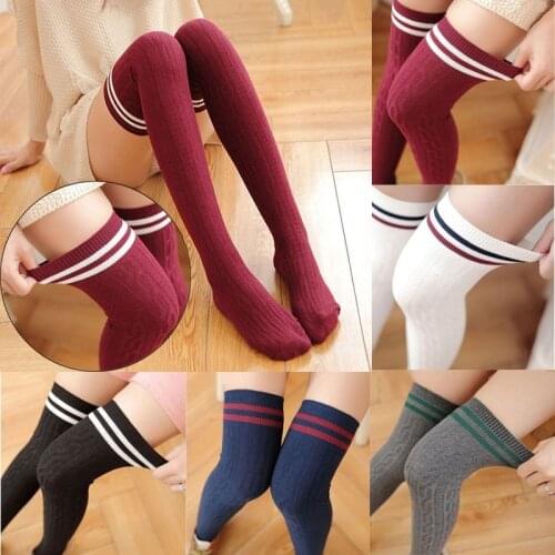 Sexy Warm Long Stocking Fashion Striped Knee Socks Women Cotton Thigh High Over The Knee Stockings For Ladies