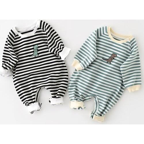 Baby boys girls romper cotton striped cartoon dinosaur jumpsuit newborn infant clothing autumn toddler baby clothes set