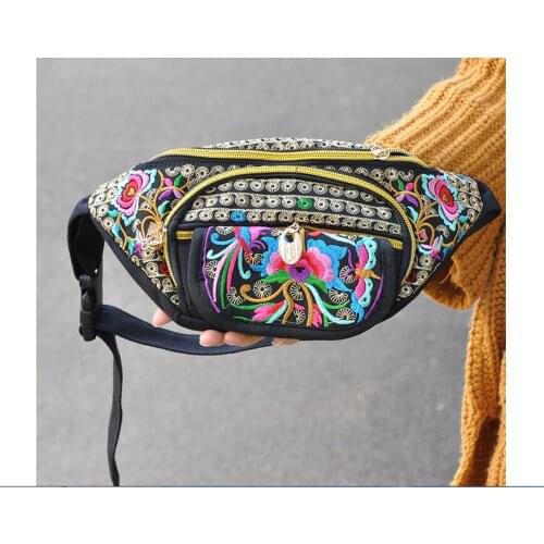 Nice Fashion Embroidery Shopping Waist bags!Hot Bohemian Floral Embroidered Women Shopping Waist packs All-match Small Carrier