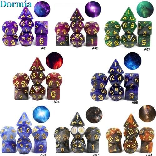 Creative Universe Galaxy 7Pcs Polyhedral Dice D4, D6, D8, D10, D%, D12, D20 , for Dnd and RPGs Board Games 8 Colors