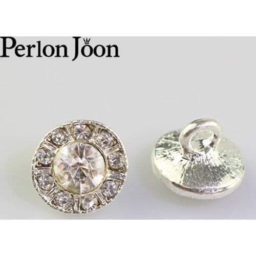 10pcs 11mm Round mushroom shape Silver Plated Rhinestone Button for Clothing to Wedding Dress Accessories For Sewing NK025