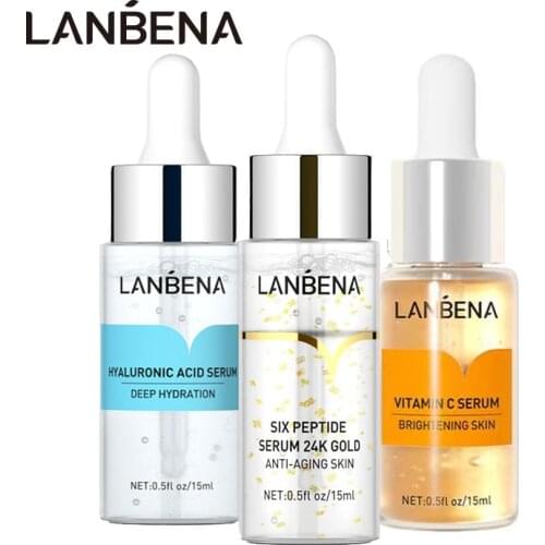 LANBENA 24K Gold Six Peptides Serum Vitamin C+Hyaluronic Acid Anti-Aging Face Cream Acne Moisturizing Whitening Skin Care