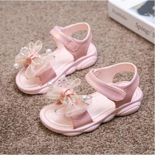 2021 summer childrens shoes children sandals girls beaded bow comfortable student student sandals