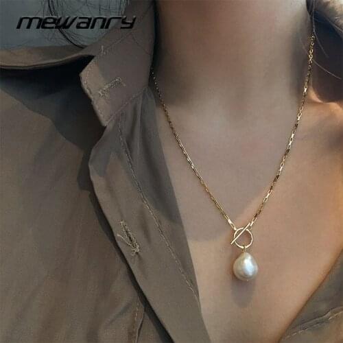Mewanry 925 Sterling Silver Pearl Necklace for Women Summer New Trend Elegant Simple Design Party Jewelry OT Buckle Accessories