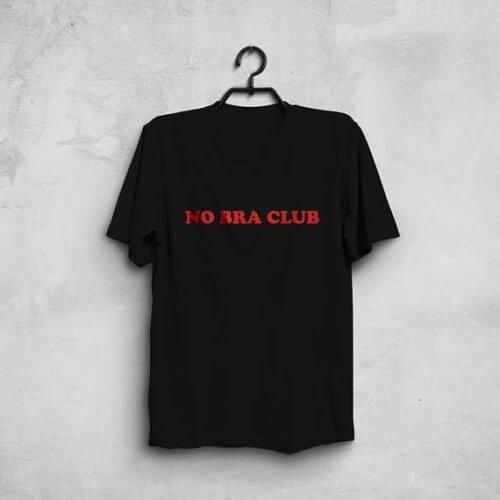 Fashion Tumblr Crewneck NO BRA CLUE Red Letter T-Shirt Women Graphic Funny Tees Cotton tshirt Men Summer Hipster Tops Outfits