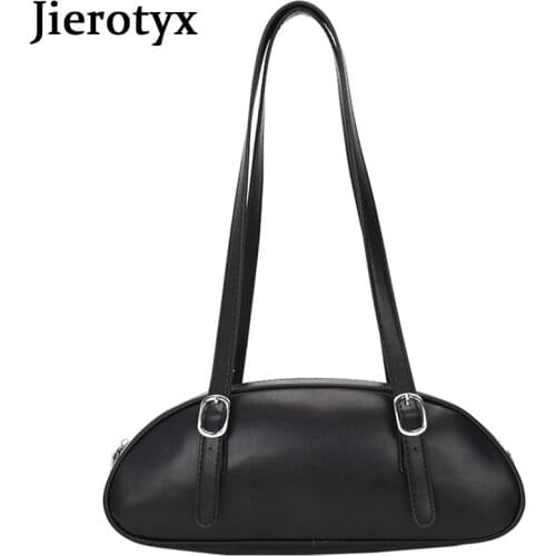 JIEROTYX Fashion Semicircle Women Handbags Solid Casual PU Soft Female One-Shoulder Underarm Bag Simple Mini Luxury Brand Design