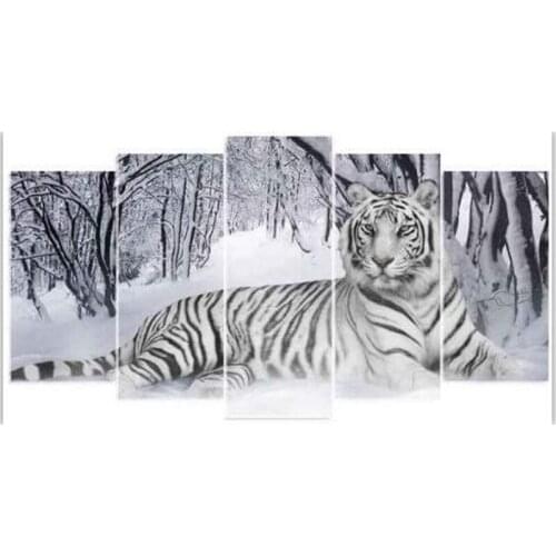 5pcs/set Diamond Painting Cross Stitch Animal Tiger Multi-picture Full Round Diamond Embroidery Diamond Mosaic Home Decor