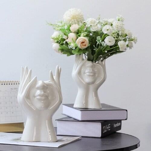 New Ceramic Human Face Flower Vase Artistic Style Sculpture Potted Plants Plant Desktop Flower Pot Home Decoration Ornaments