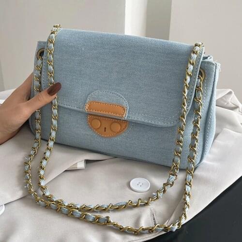 Solid Color Crossbody Bags for Women Denim Shoulder Bag Female Sac New Women Chains Messenger Bag Vintage Casual Handbags Ladies