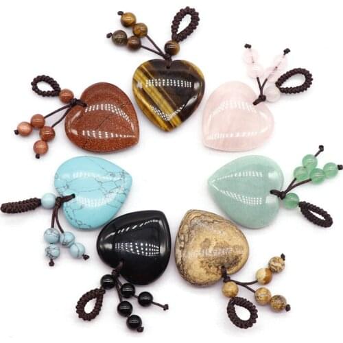 Various Natural Stone Peach Hearts 30mm Love Woven Pendant Heart-shaped Keychain