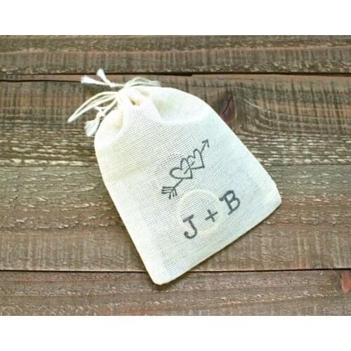 Personalize heart wedding Bachelorette Bridesmaid Hangover Kits Jewelry gift Bags ring bearer Drawstring muslin candy pouches