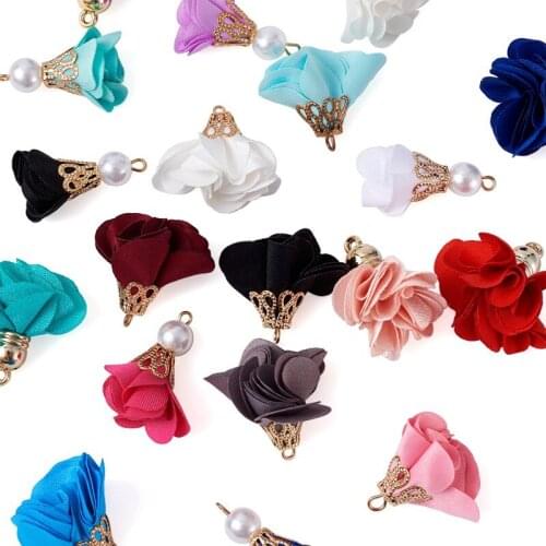 84pcs/set Flower Cloth Pendant Decorations with Acrylic Findings Brass Findings for Jewelry Making DIY Accessories 24~30x12~35mm