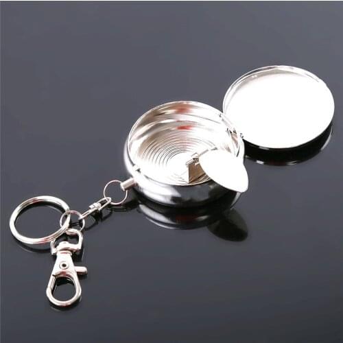 Useful New Portable Pocket Cigarette Ashtray Stainless Steel Round Cigarette Ashtray With Keychain Outdoor Travelling