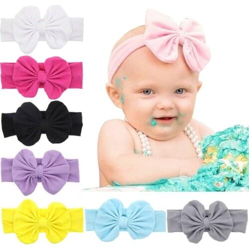 8pc/lot Bow Headband Girl Fashion Solid Cotton Hair Bow Headbands Handmade Stretch Headwraps With Bow Hair Accessories KT17