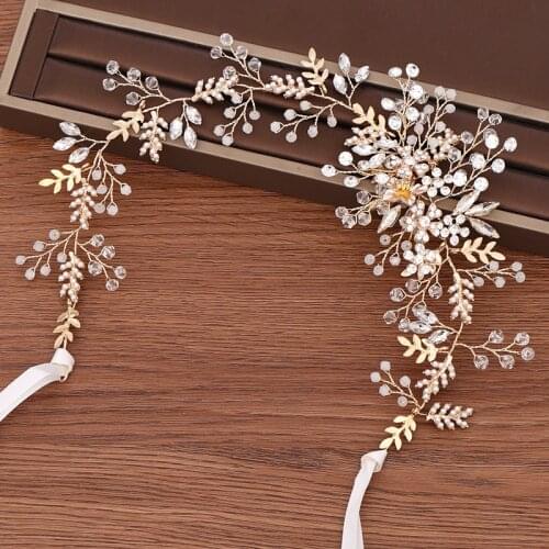 Rhinestone Pearl Headband Wedding Hair Accessories Women Handmade Hair Jewelry Bride Headdress Hairband Wedding Headpiece