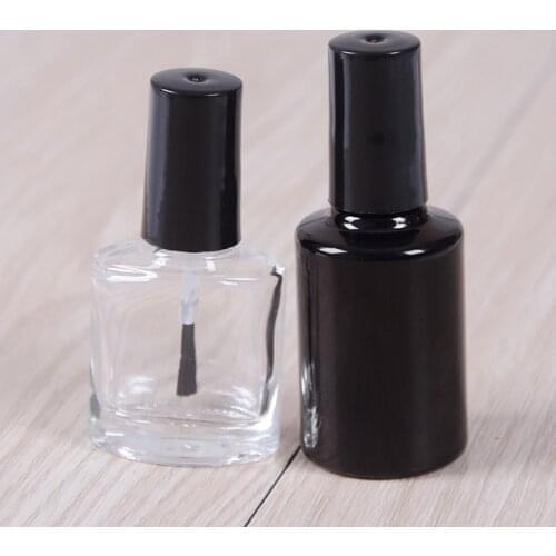 Empty 10ML 15ML Nail Polish Bottle Cosmetic Containers with Brush Black Glass With A Lid Brush Nail Glass Bottles