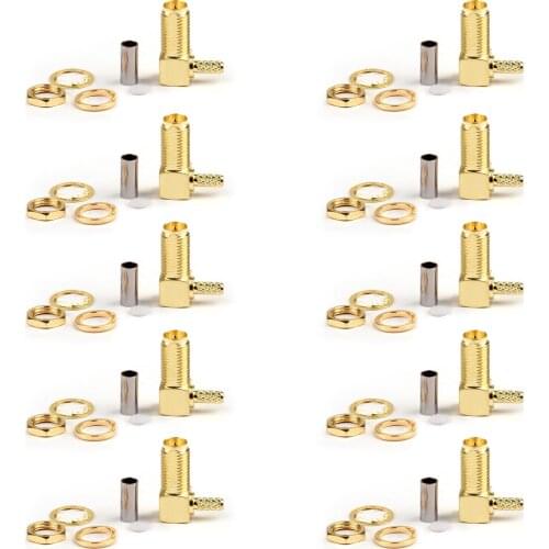 Areyourshop RF Connector Female (Male Pin) Right Angle Crimp RP-SMA Jack For LMR100 RG316 RG174 Cable 1Pcs/10Pcs High Quality