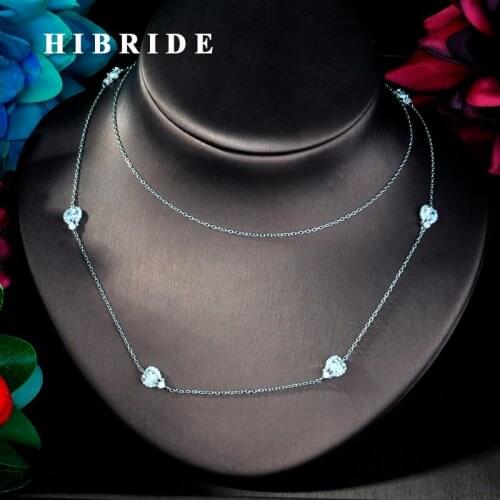 HIBRIDE Luxury AAA Cubic Zircon Pave Dubai Double Link Sweater Chain Necklace For Women Wedding Accessories N-789