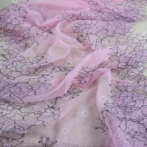 Pink&black Eyelash Lace 28cm width 3 yards for one strip non-Stretch crafts Sewing Lace Trim garment accesorries