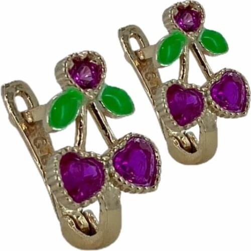 New Gold Model Cherry Child Baby Tag 925 Silver Earrings