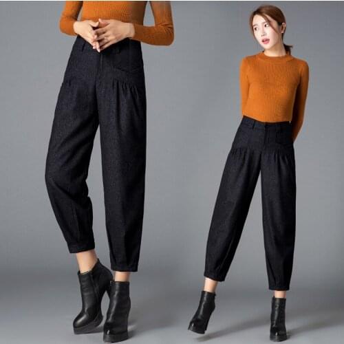 Harem Pants Autumn and Winter Women Thick Pants High Waist Ankle-length Pants Female Loose Casual Straight wool Pants plus size