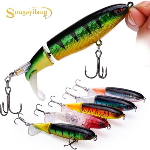 Sougayilang 5pcs Fishing Lure with Box 14g 12cm Topwater Rotating Tail Hooks Bass Fishing Bait Fishing Tackle