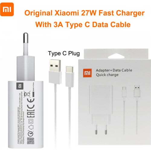 Xiaomi 27W Original EU QC4.0 Turbo Quick Charge Adapter Usb Type C Cable For Mi 9 SE Mi9 Mi10 Pro Redmi Note 8 K20 K30 Pro MIX 3