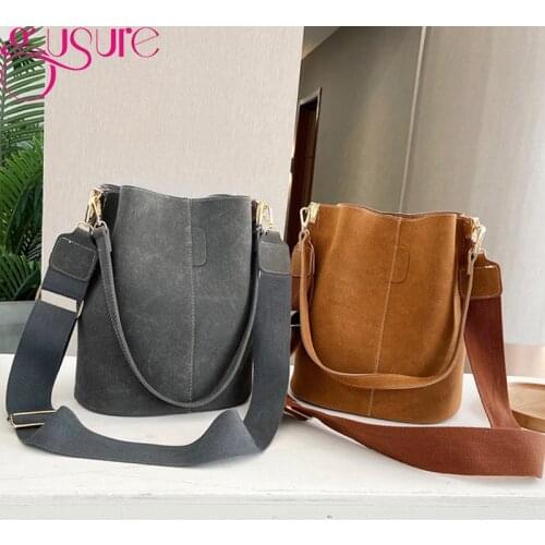 Gusure Vintage Messenger bag Women Bucket Shoulder Bag Large Capacity Matte PU Leather Female Handbag Luxury Designer Bolsos