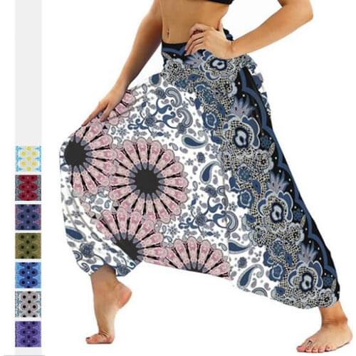 Women Loose Thai Harem Pants Indie Folk Boho Festival Baggy Casual Loose Trousers Elastic Waist wide leg pants National Style