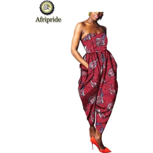2019 African summer Print Women Jumpsuit Sexy Romper Wide Leg Pants African Ladies playsuits Rompers fashion AFRIPRIDE S1929006
