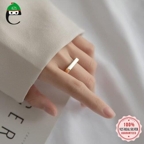 ElfoPlataSi Real 925 Sterling Silver Fashion Sweet Geometric Rectangle Opening Ring for Women Wedding Mothers Day Jewelry DD917