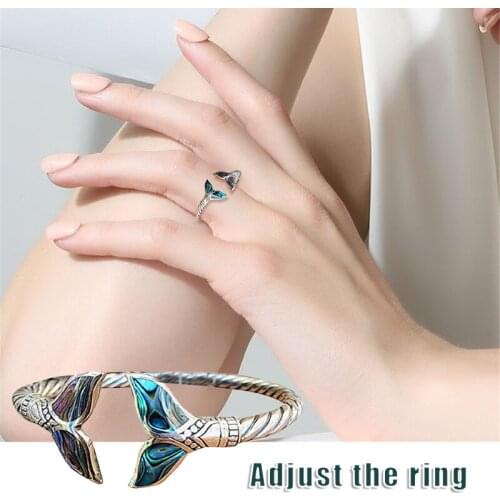 New Mermaid Tail Ring Adjustable Finger Ring for Women Girls Open Ring Christams Valentines Day Mothers Day Gift NOV99