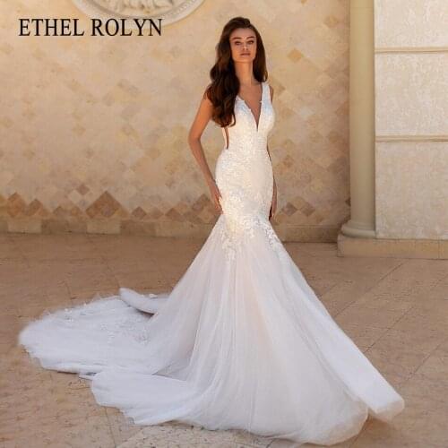 ETHEL ROLYN Mermaid Wedding Dress 2021Chic Beading Appliques Sexy Backless Bride V-Neck Sleeveless Shining Beach Bridal Gowns
