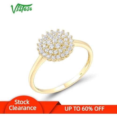 VISTOSO Gold Rings For Women Genuine 9K 375 Yellow Gold Sparkling White CZ Elegant Ring Wedding Engagement Bride Fine Jewelry