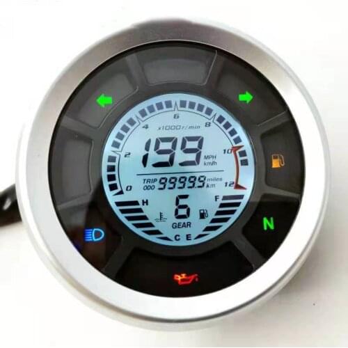 1 set 12000RPM 199km/h Universal LCD Digital Speedometer Odometer Tachometer Cylinders Gear Odometer Tachometer Trip Meter