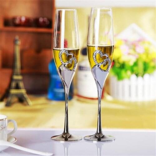 2 PCS / Set Crystal Wedding Toasting Champagne Flutes Glasses Cup Wedding Party Marriage Decoration Cup for Gift Wine Drink