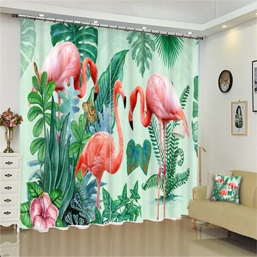 3D window Curtains Digital Print Blackout Curtains Photo Curtains Flamingo green Blue Sky Seascape Print Jane Curtains Rideaux